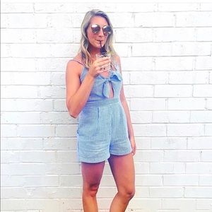 Blue Seersucker Romper